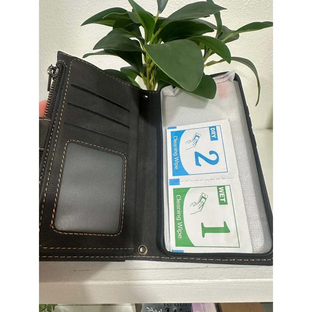 Samsung S22 Wallet Case Black Leather‎ Flip Cover Card Holder Strap
